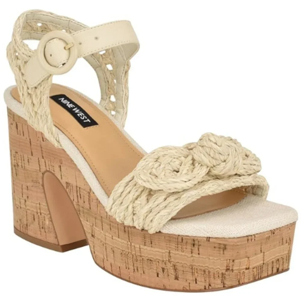 Nine West Women's Comiele Platform Sandal Size 10 M, IVORY 150